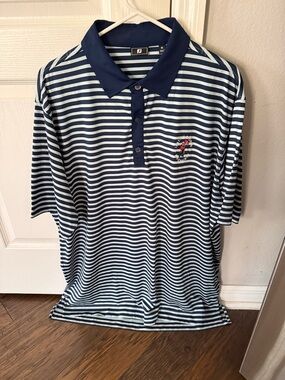 FootJoy Navy and White Horizontal Stripe Golf Polo